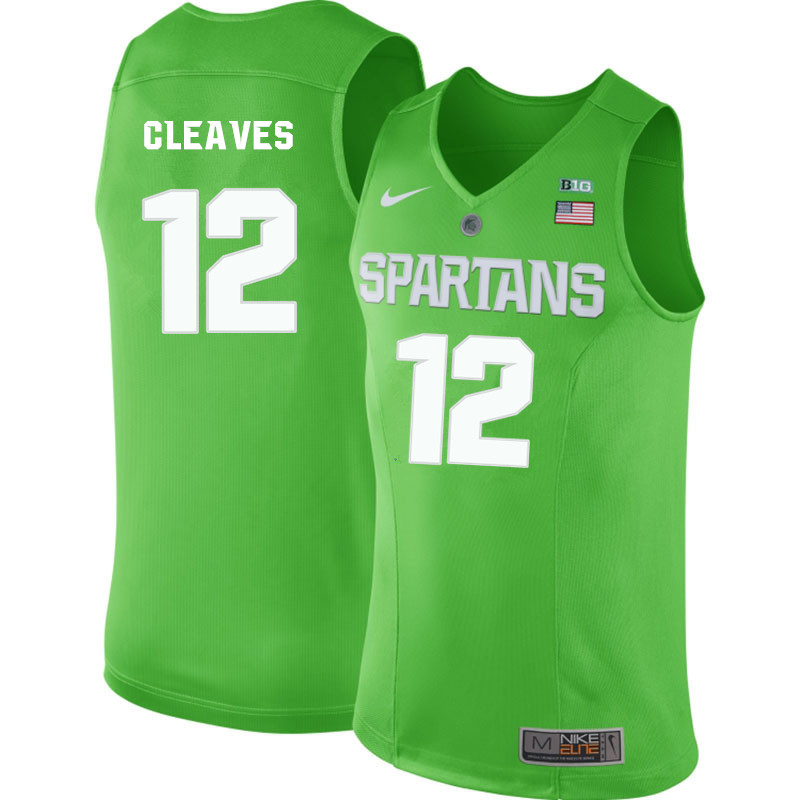 Men #12 Mateen Cleaves Michigan State Spartans College Basketball Jerseys-Apple Green